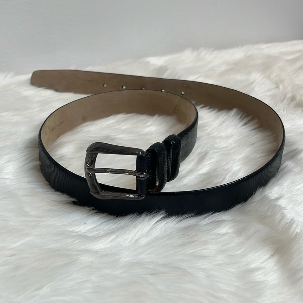 Brioni Black Genuine Lizard Silver Buckle Belt Men B261/F39